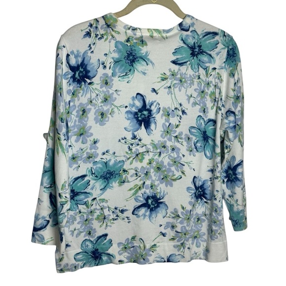 Studio Works blue floral lightweight button down cardigan size LP - Picture 2 of 5